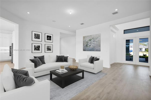 Interior, Living room, Recessed Lighting, Wood Texture Flooring