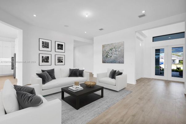 Interior, Living room, Recessed Lighting, Wood Texture Flooring