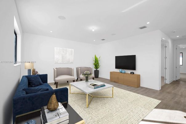 Interior, Living room, Recessed Lighting, Wood Texture Flooring