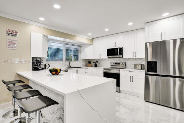Interior, Kitchen, Marble, Recessed Lighting, Stainless Steel Appliances