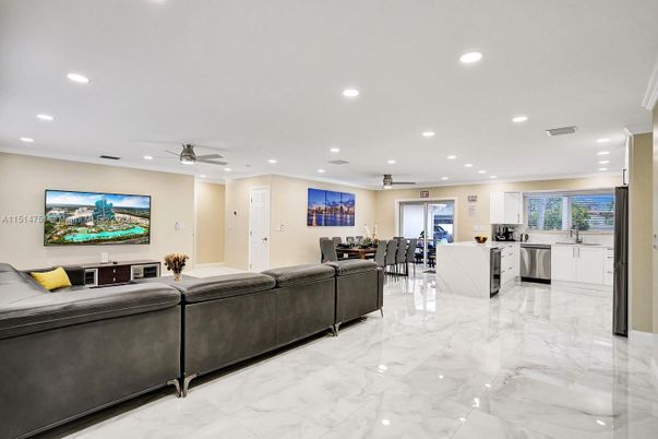 Dining room, Interior, Kitchen, Living room, Marble, Recessed Lighting