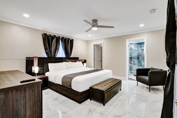 Bedroom, Interior, Marble, Recessed Lighting