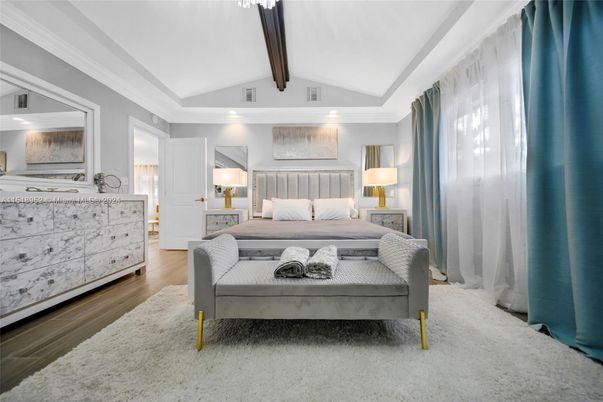 Bedroom, Interior, Recessed Lighting, Wooden Beams, Wood Texture Flooring
