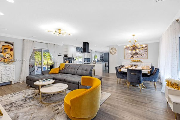 Dining room, Interior, Kitchen, Living room, Pendant Lights, Recessed Lighting, Wood Texture Flooring