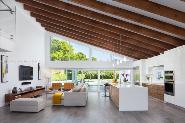 Interior, Kitchen, Living room, Pendant Lights, Wooden Beams, Wood Texture Flooring