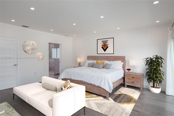 Bedroom, Interior, Recessed Lighting, Wood Texture Flooring