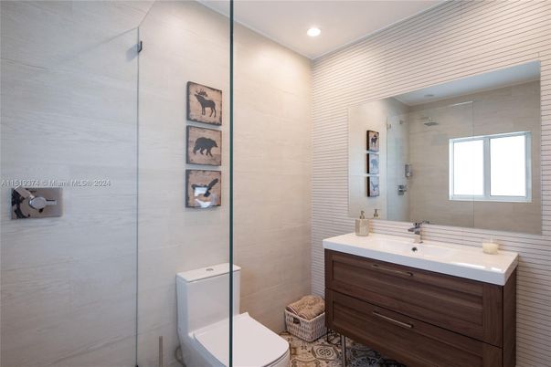 Bathroom, Glass Shower, Interior, Recessed Lighting