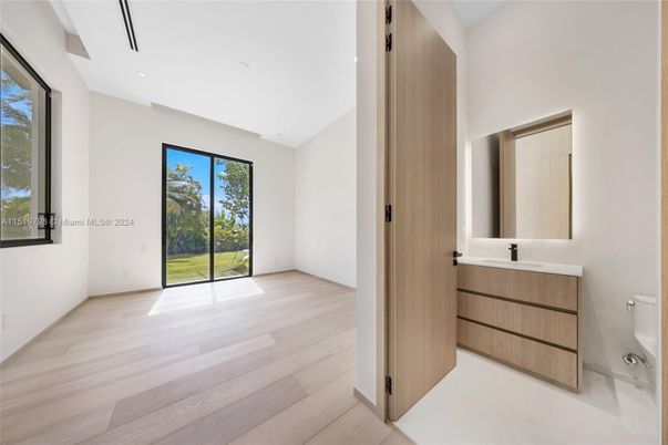 Bathroom, Empty room, Interior, Recessed Lighting, Wood Texture Flooring