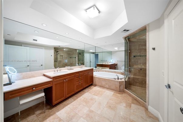 Bathroom, Dual Sink Vanities, Glass Shower, Interior, Recessed Lighting