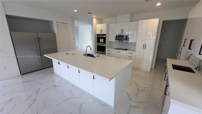 Interior, Kitchen, Marble, Recessed Lighting, Stainless Steel Appliances