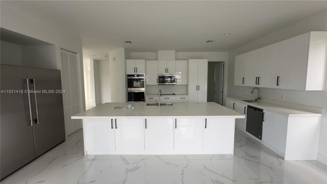 Interior, Kitchen, Marble, Recessed Lighting, Stainless Steel Appliances