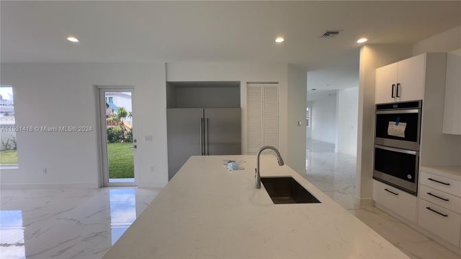 Interior, Kitchen, Marble, Recessed Lighting, Stainless Steel Appliances