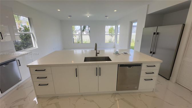 Interior, Kitchen, Marble, Recessed Lighting, Stainless Steel Appliances