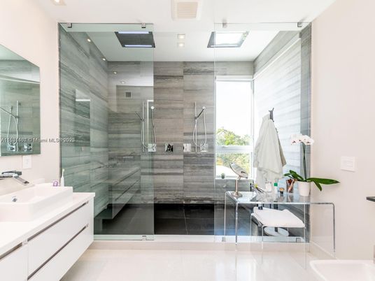 Bathroom, Glass Shower, Interior, Recessed Lighting