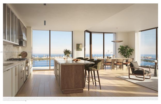 Dining room, Interior, Pendant Lights, Water, Wood Texture Flooring