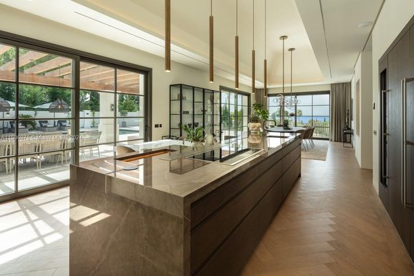 Dining room, Interior, Living room, Pendant Lights, Wood Texture Flooring
