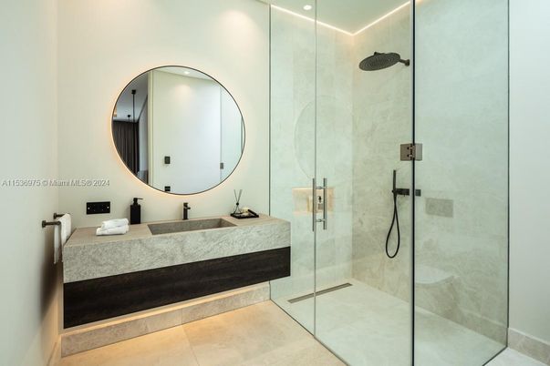 Bathroom, Glass Shower, Interior, Recessed Lighting
