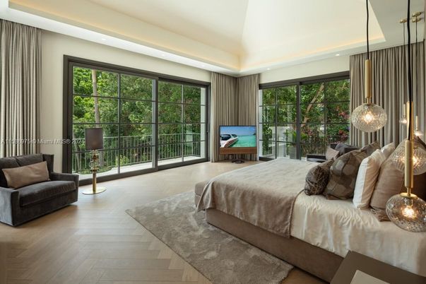 Bedroom, Interior, Pendant Lights, Recessed Lighting, Wood Texture Flooring