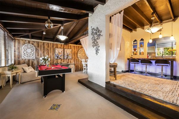 Billiard Table, Game Room, Interior, Pendant Lights, Wooden Beams, Wooden Ceilings, Wooden Walls