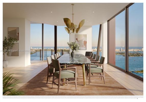 Dining room, Interior, Pendant Lights, Recessed Lighting, Water, Wood Texture Flooring