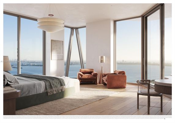 Bedroom, Interior, Pendant Lights, Water, Wood Texture Flooring