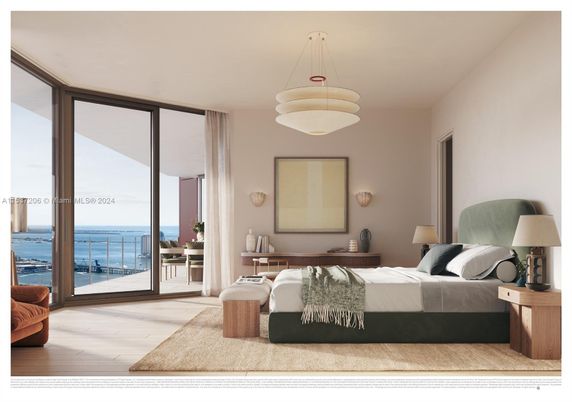 Bedroom, Interior, Pendant Lights, Water, Wood Texture Flooring