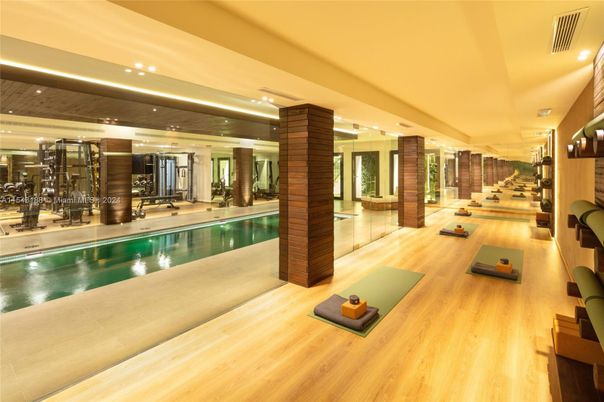 Fitness Equipment, Interior, Pool, Recessed Lighting, Wood Texture Flooring