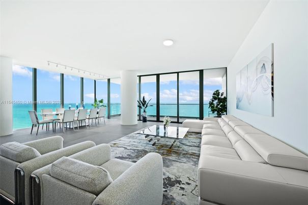 Dining room, Interior, Living room, Recessed Lighting, Water, Wood Texture Flooring