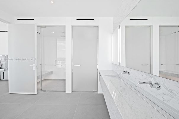 Bathroom, Interior, Marble Walls, Recessed Lighting