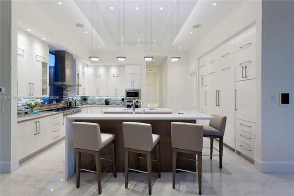 Interior, Kitchen, Marble, Pendant Lights, Recessed Lighting