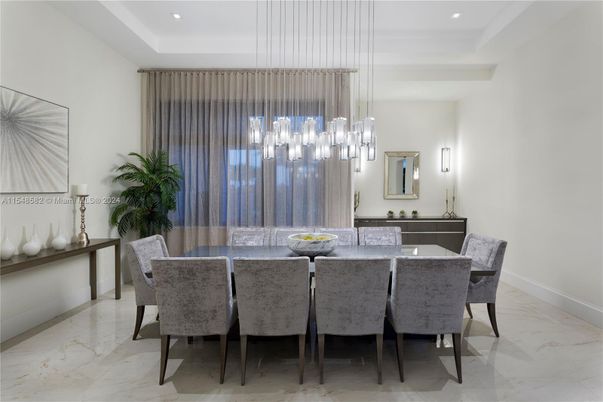 Dining room, Interior, Marble, Pendant Lights, Recessed Lighting