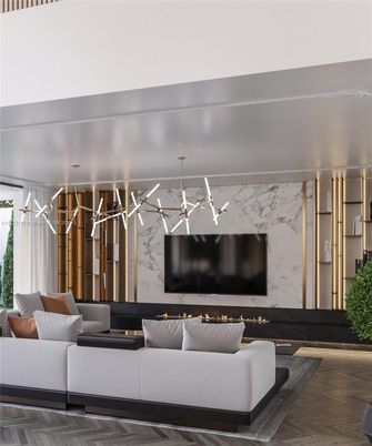Fireplace, Interior, Living room, Marble Walls, Pendant Lights, Wood Texture Flooring