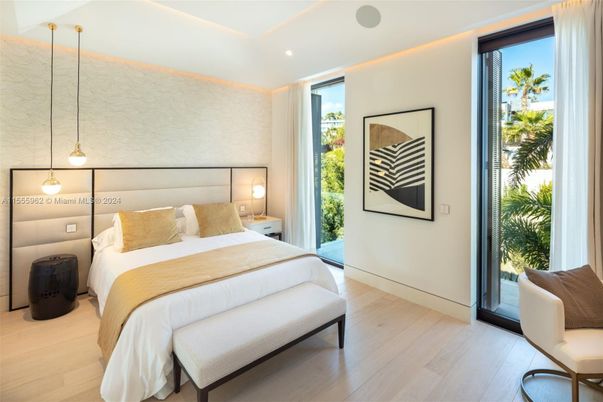 Bedroom, Interior, Pendant Lights, Recessed Lighting, Wood Texture Flooring