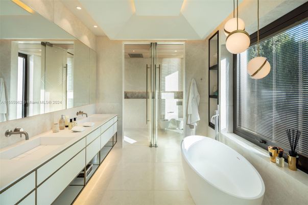 Bathroom, Dual Sink Vanities, Free Standing Baths, Glass Shower, Interior, Pendant Lights, Recessed Lighting