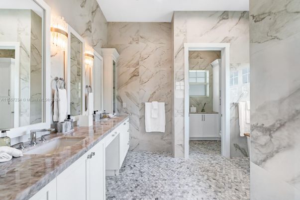Bathroom, Dual Sink Vanities, Interior, Marble Walls