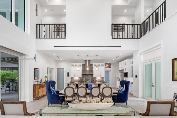 Dining room, Interior, Kitchen, Pendant Lights, Recessed Lighting, Wood Texture Flooring