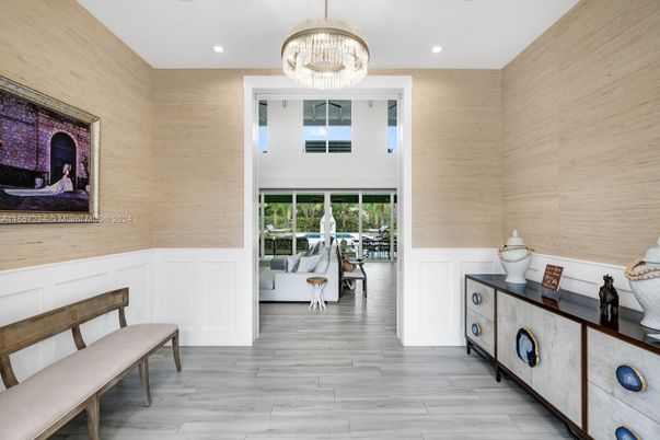 Chandelier, Interior, Recessed Lighting, Wood Texture Flooring