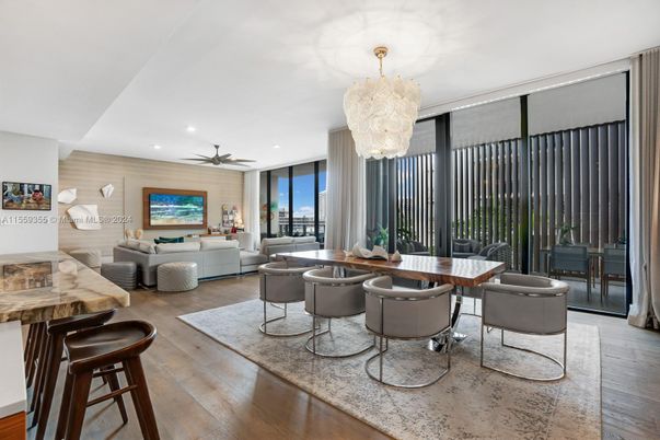 Chandelier, Dining room, Interior, Living room, Recessed Lighting, Wood Texture Flooring