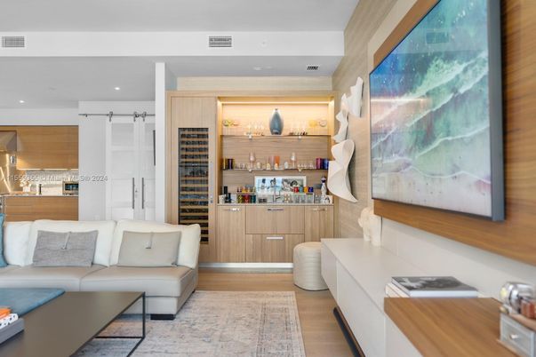 Interior, Kitchen, Living room, Recessed Lighting, Wood Texture Flooring, Wooden Walls