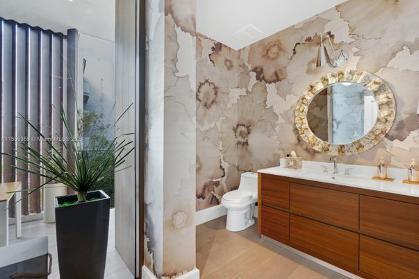 Bathroom, Interior, Marble Walls, Wood Texture Flooring