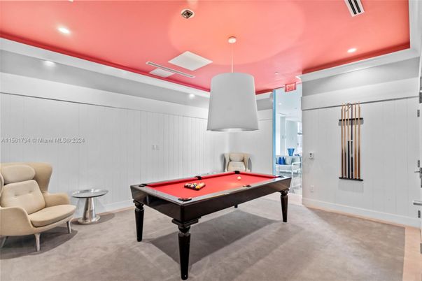 Billiard Table, Game Room, Interior, Pendant Lights, Recessed Lighting