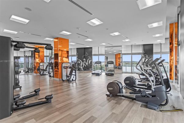 Fitness Equipment, Gym, Interior, Recessed Lighting, Wood Texture Flooring
