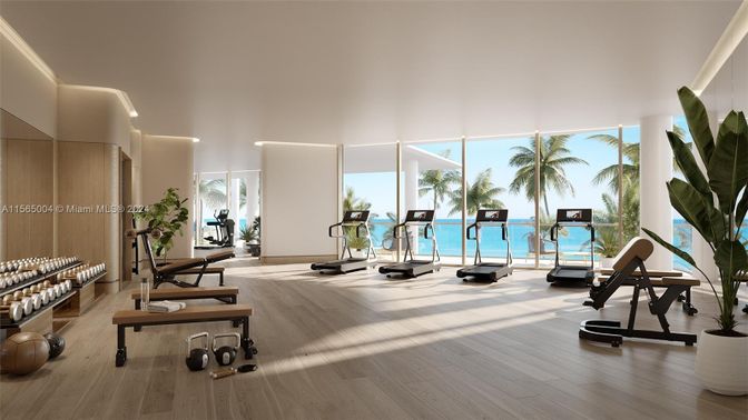 Fitness Equipment, Interior, Recessed Lighting, Water, Wood Texture Flooring