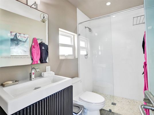 Bathroom, Glass Shower, Interior, Recessed Lighting