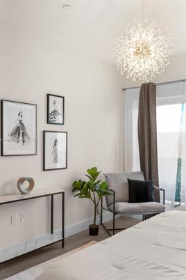 Bedroom, Interior, Pendant Lights, Wood Texture Flooring