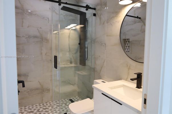 Bathroom, Glass Shower, Interior, Marble Walls