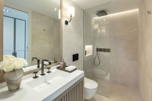 Bathroom, Glass Shower, Interior, Recessed Lighting