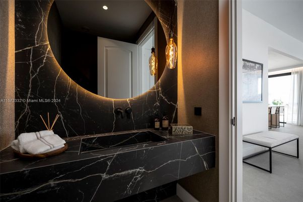 Bathroom, Interior, Marble Walls, Recessed Lighting