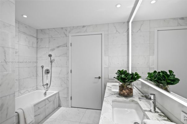 Bathroom, Glass Shower, Interior, Marble, Marble Walls, Recessed Lighting