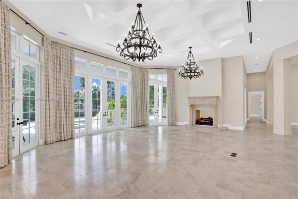 Chandelier, Empty room, Fireplace, Interior, Recessed Lighting
